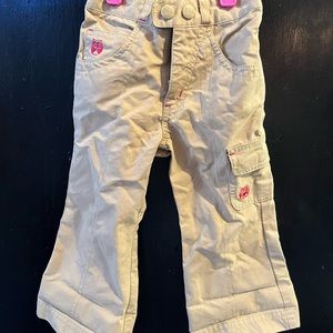 18m tan pants with pink owls